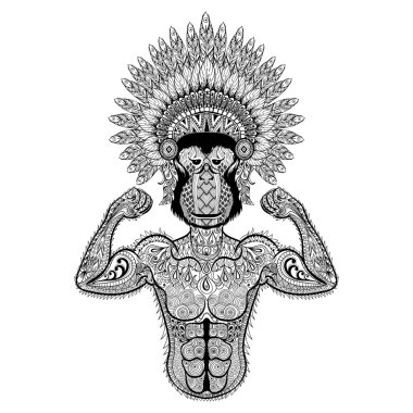 Zentangle stylized strong Monkey like Bodybuilder with war bonne