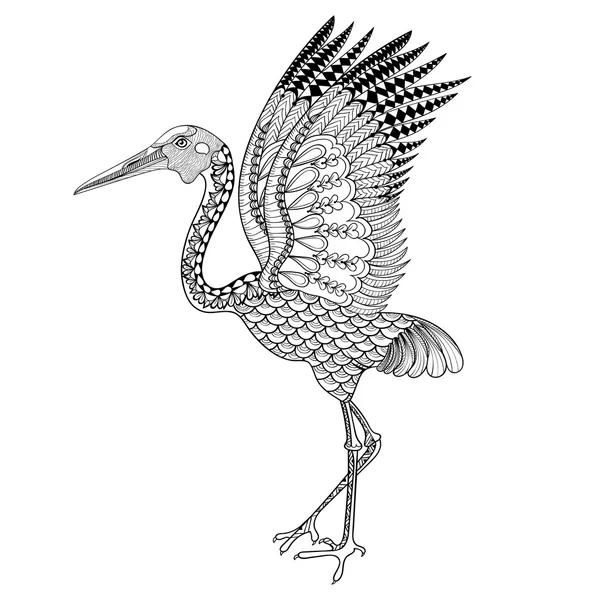 Brolga disegnato a mano, illustrazione gru australiana per antistress — Vettoriale Stock