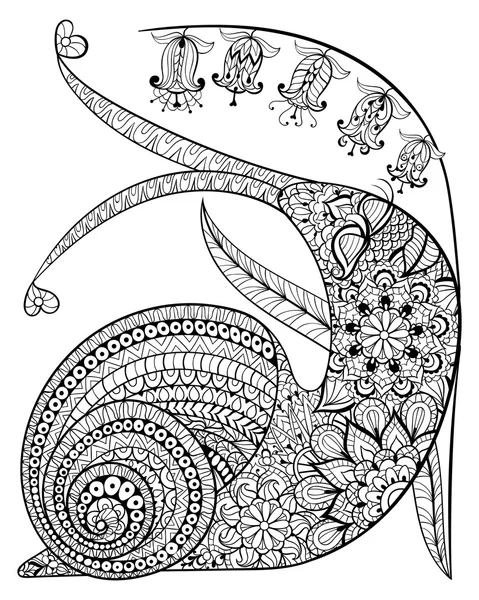 Hand drawn contented Snail and flower for adult anti stress Colo — ストックベクタ