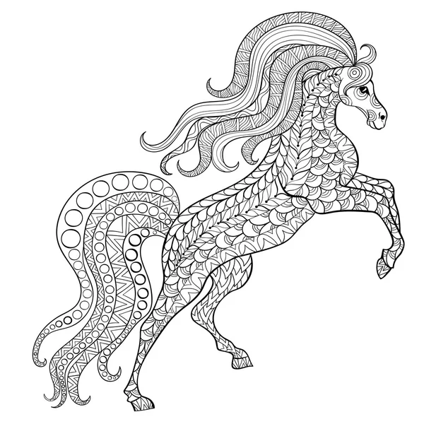 Handgezeichnetes Pferd für Antistress-Malseite mit hohen Details — Stockvektor