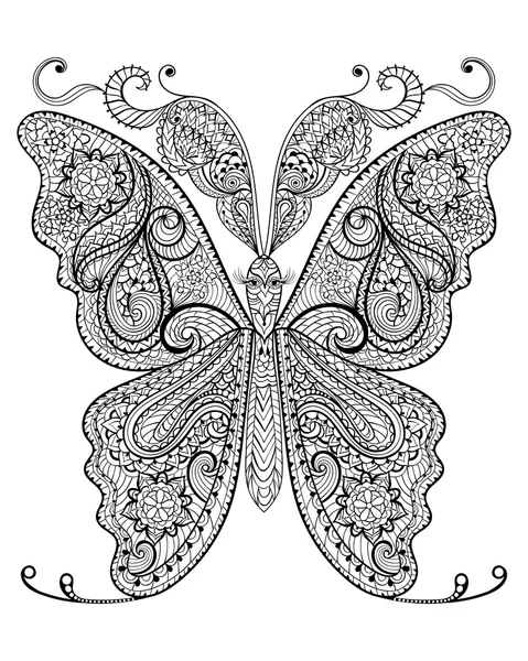 Mariposa mágica dibujada a mano para adultos anti estrés Página para colorear — Vector de stock