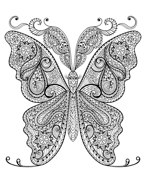 Hand drawn magic butterfly  for adult anti stress Coloring Page — Stock vektor