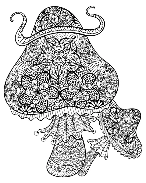 Hand drawn magic mushrooms  for adult anti stress Coloring Page — 图库矢量图片