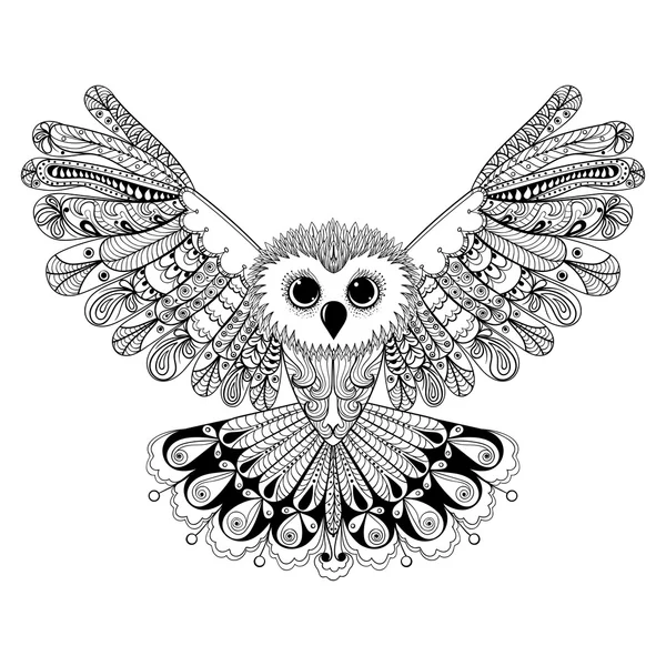 Zentangle stylized Black Owl. Hand Drawn vector illustration iso — Stock Vector