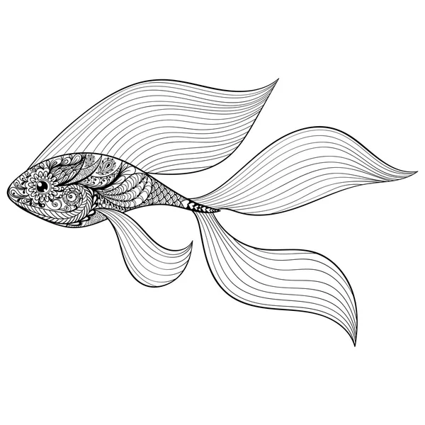 Pesce d'oro stilizzato Zentangle. Illusto vettoriale disegnato a mano — Vettoriale Stock