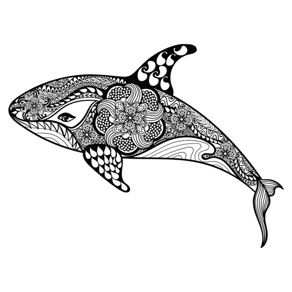 Zentangle stylisé requin de mer. Illustration vectorielle dessinée à la main iso — Image vectorielle