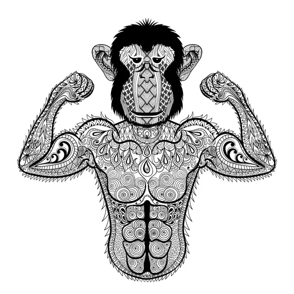 Zentangle stylized strong Monkey like Bodybuilder. Hand Drawn sp — 스톡 벡터