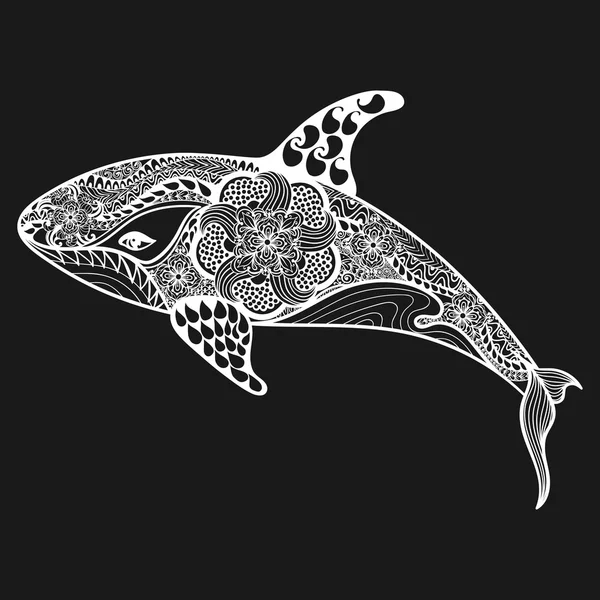 Zentangle stylized white Sea Shark. Hand Drawn vector illustrati — 图库矢量图片