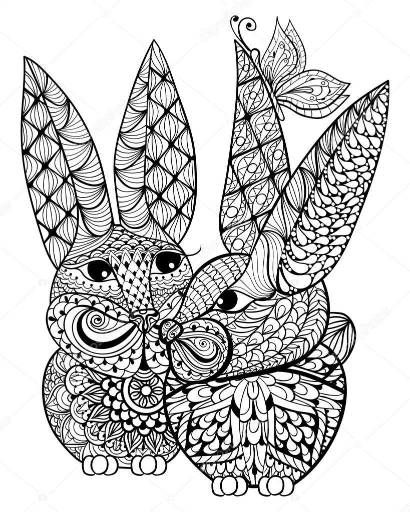 Handgezeichnete Paar Kaninchen Liebhaber Illustration für ...