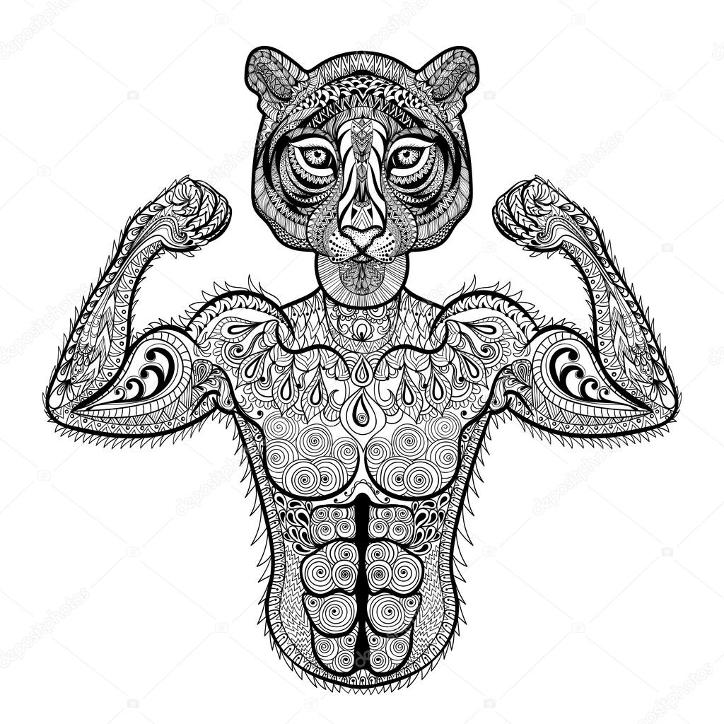 Zentangle stylized strong Tiger. Hand Drawn sport vector illustr