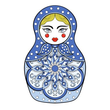Zentangle stylized elegant Russian doll, Matryoshka doll in Gzhe clipart