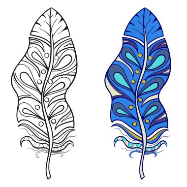 Zentangle sayfa boyama için kabile tüy stilize. Yetişkin anti-