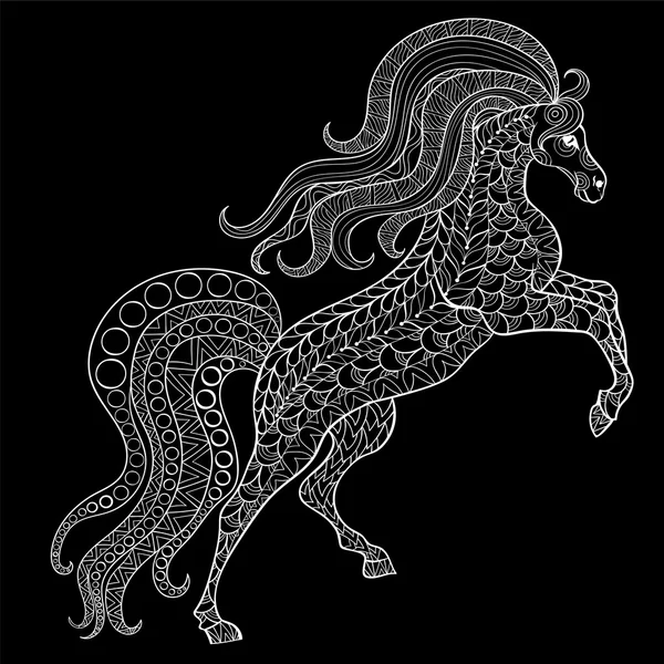 Cheval dessiné à la main pour anti-stress Coloriage avec des détails élevés — Image vectorielle