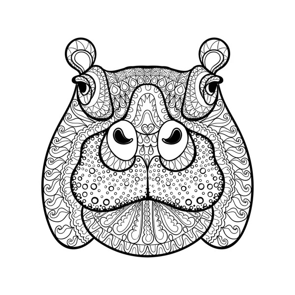 Hand drawn tribal hippopotamus head, animal totem for adult Colo — Stock Vector