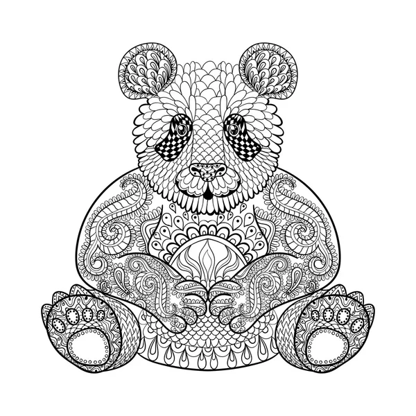 Panda tribal desenhado à mão, totem animal para adulto Colorir Página em — Vetor de Stock