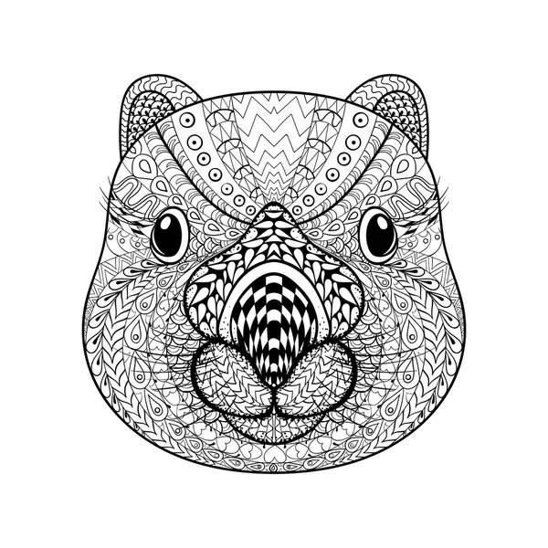 Hand drawn tribal Wombat face, animal totem for adult Coloring P — Stock vektor