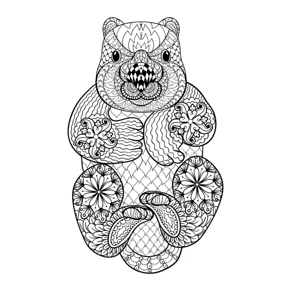 Mão desenhada tribal Wombat, totem animal para adulto Colorir Página i —  Vetores de Stock