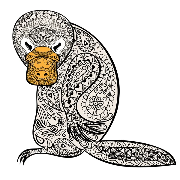 Zentangle Australian platypus totem for adult anti stress Colori — Διανυσματικό Αρχείο