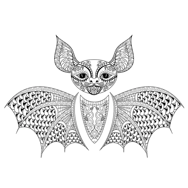 Zentangle Bat totem para adulto anti stress Colorir página para a arte — Vetor de Stock