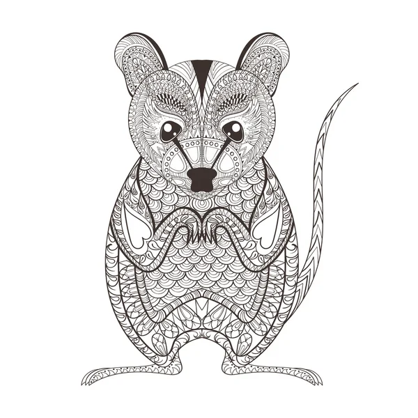 Zentangle brown  Possum totem for adult anti stress Coloring Pag — 스톡 벡터