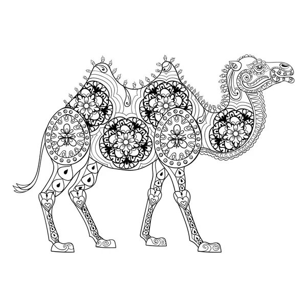 Tótem de camello Zentangle para adultos anti estrés Página para colorear para ar — Vector de stock