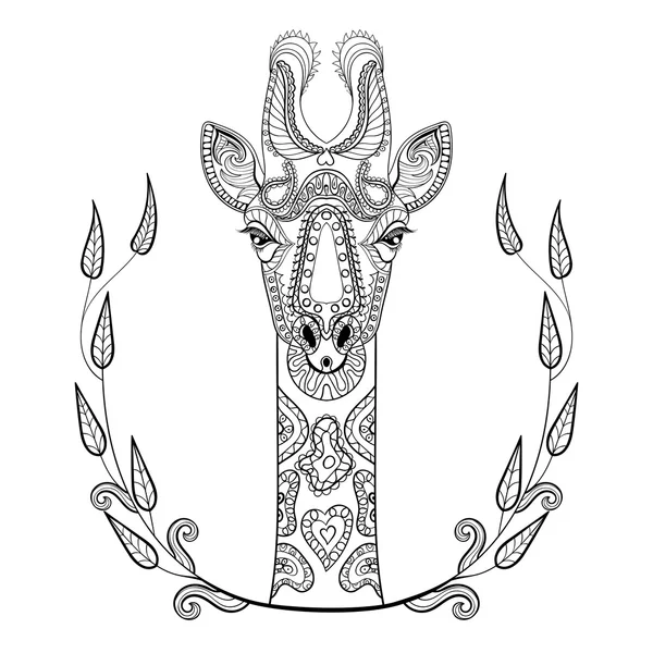 Tótem de cabeza de jirafa Zentangle en marco para adultos anti estrés Colo — Vector de stock