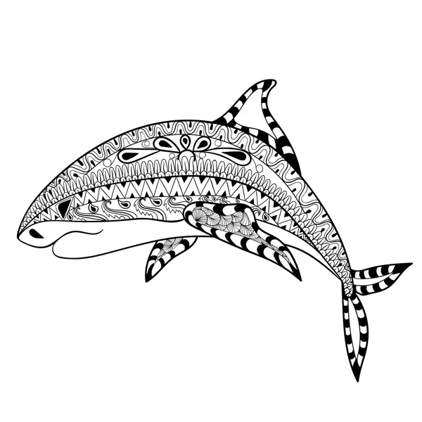 Zentangle Shark totem for adult anti stress Coloring Page for ar — 图库矢量图片