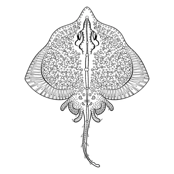 Zentangle Stingray tótem para adultos anti estrés Página para colorear para — Archivo Imágenes Vectoriales