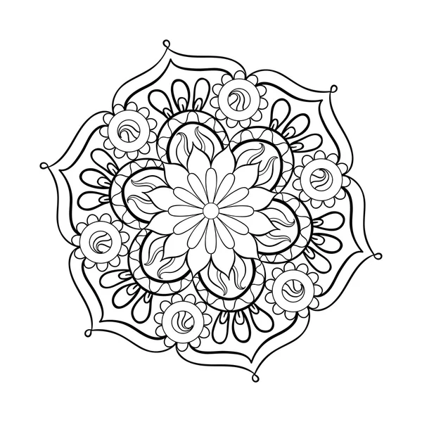 Zentangle stilizzato elegante Mandala nero per la pagina da colorare. Mano — Vettoriale Stock