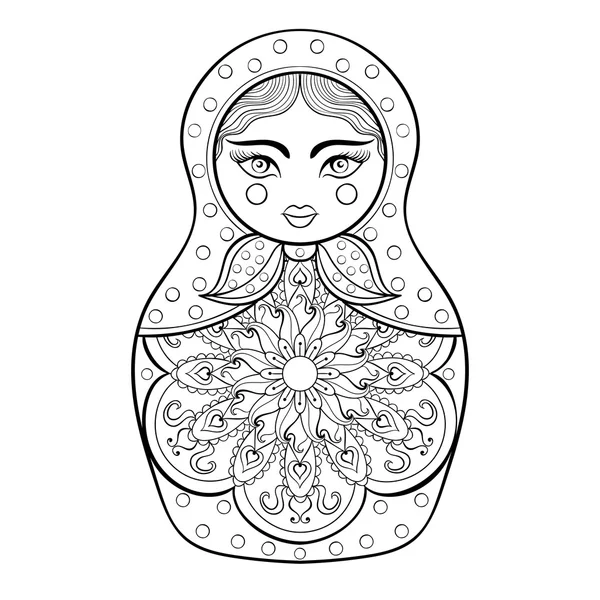 Zentangle gestileerd elegante Russische pop, Matryoshka pop. Hand d — Stockvector