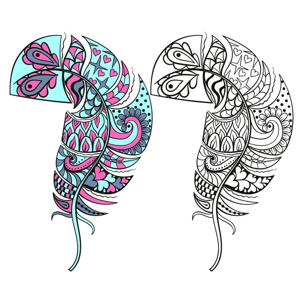 Zentangle stilizált törzsi színes és fekete-fehér tollak a colo — Stock Vector