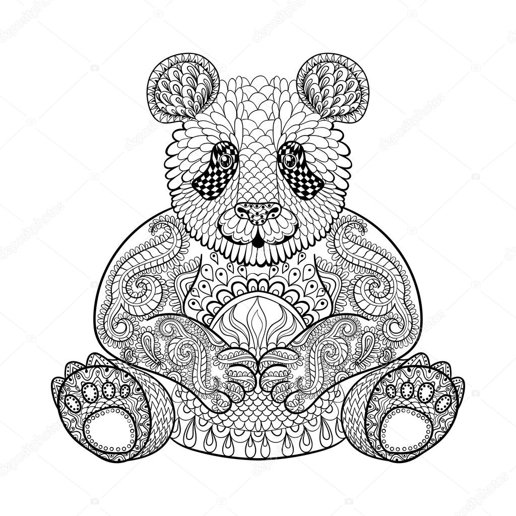Hand drawn tribal Panda, animal totem for adult Coloring Page in