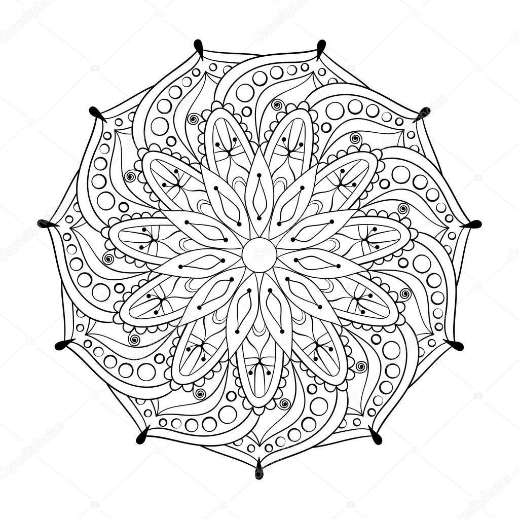 Zentangle stylized elegant round Indian Mandala. Hand drawn vint
