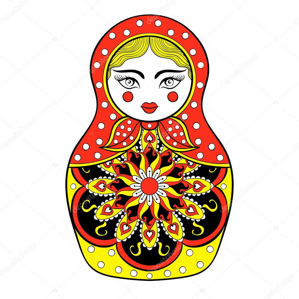 Zentangle stylized elegant Russian doll, Matryoshka doll in Khok