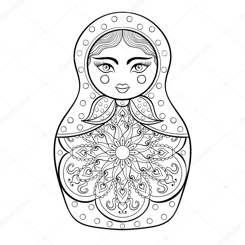 Zentangle stylized elegant Russian doll, Matryoshka doll. Hand d