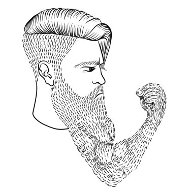 The serious man with a long beard in the form of a hand and a fi