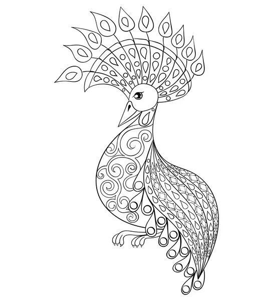 Dibujo para colorear con pájaro, pájaro de ilustración zentangle para adultos — Archivo Imágenes Vectoriales