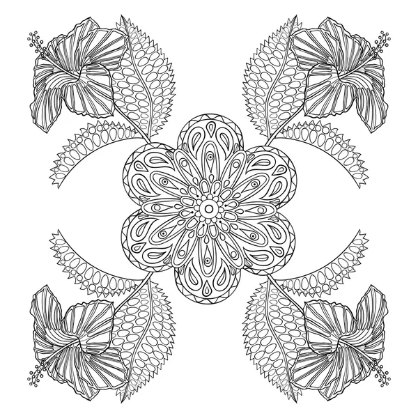 Coloring page with exotic flowers, zentangle illustartion for ad — ストックベクタ