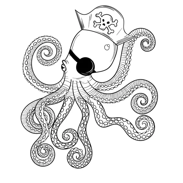 Hand drawn Octopuss like pirate, animal totem for adult Coloring — Stockový vektor