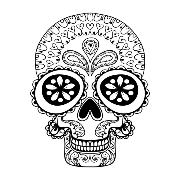Hand getrokken schedel in zentangle stijl, tribal totem voor tattoo, advertentie — Stockvector