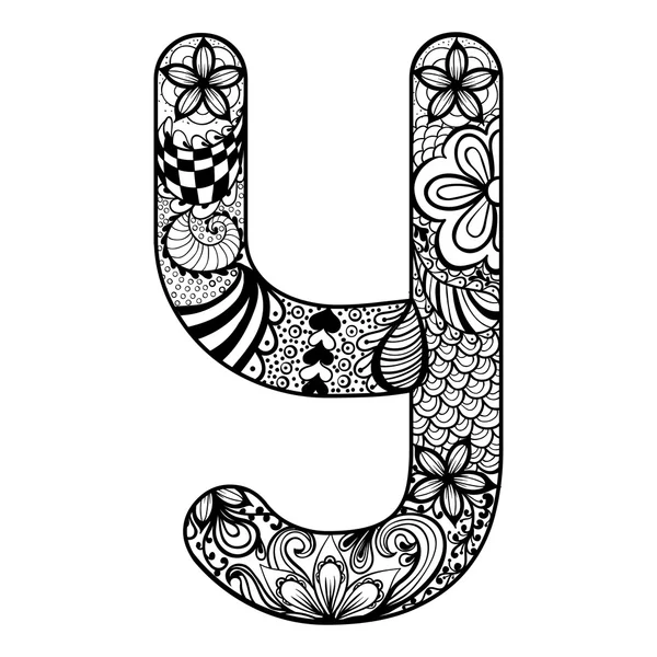 Zentangle stylized alphabet. Lace letter Y in doodle style. Hand — ストックベクタ