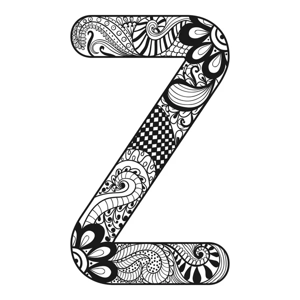 Zentangle stylized alphabet. Lace letter Z in doodle style. Hand — ストックベクタ