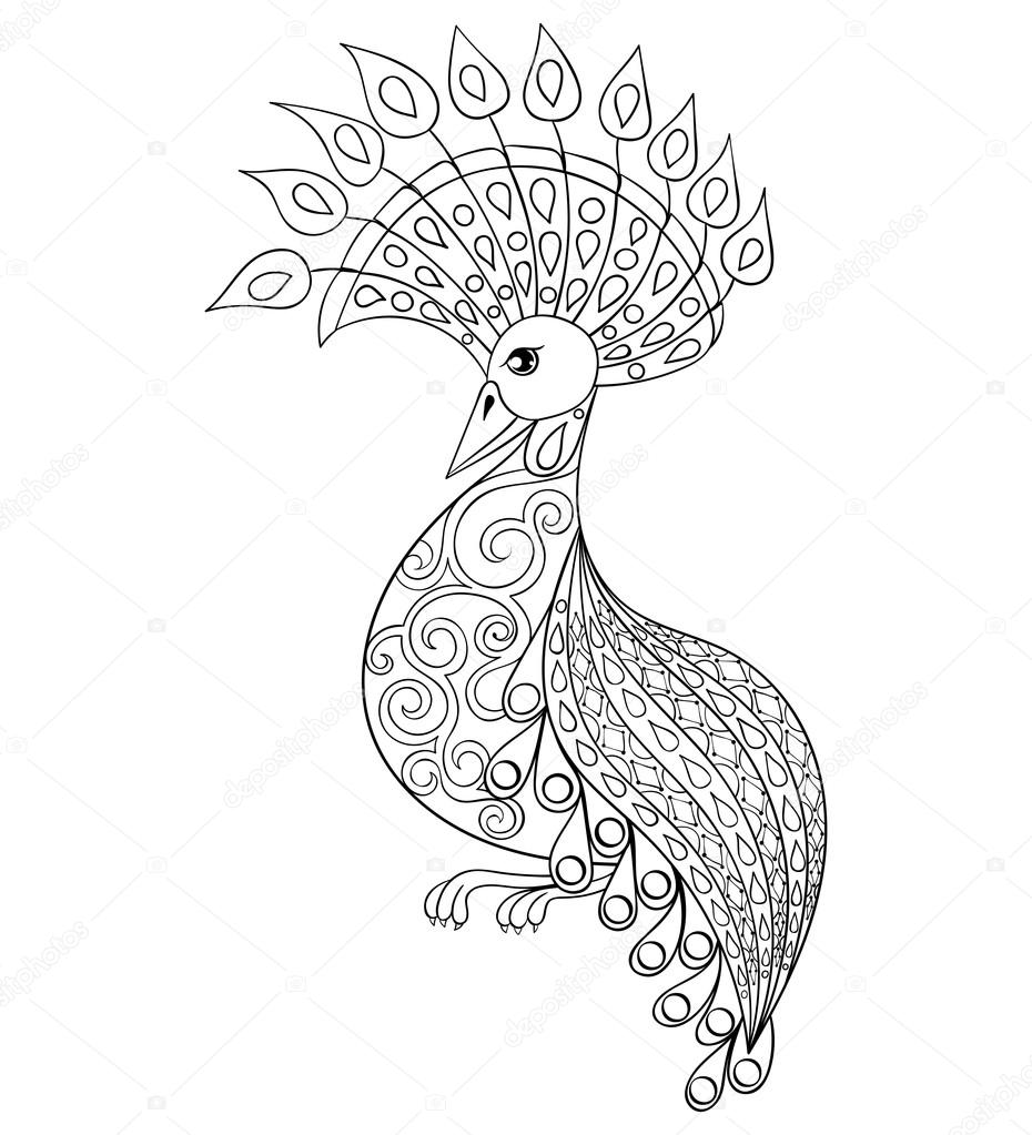 Coloring page with Bird, zentangle illustartion bird  for adult