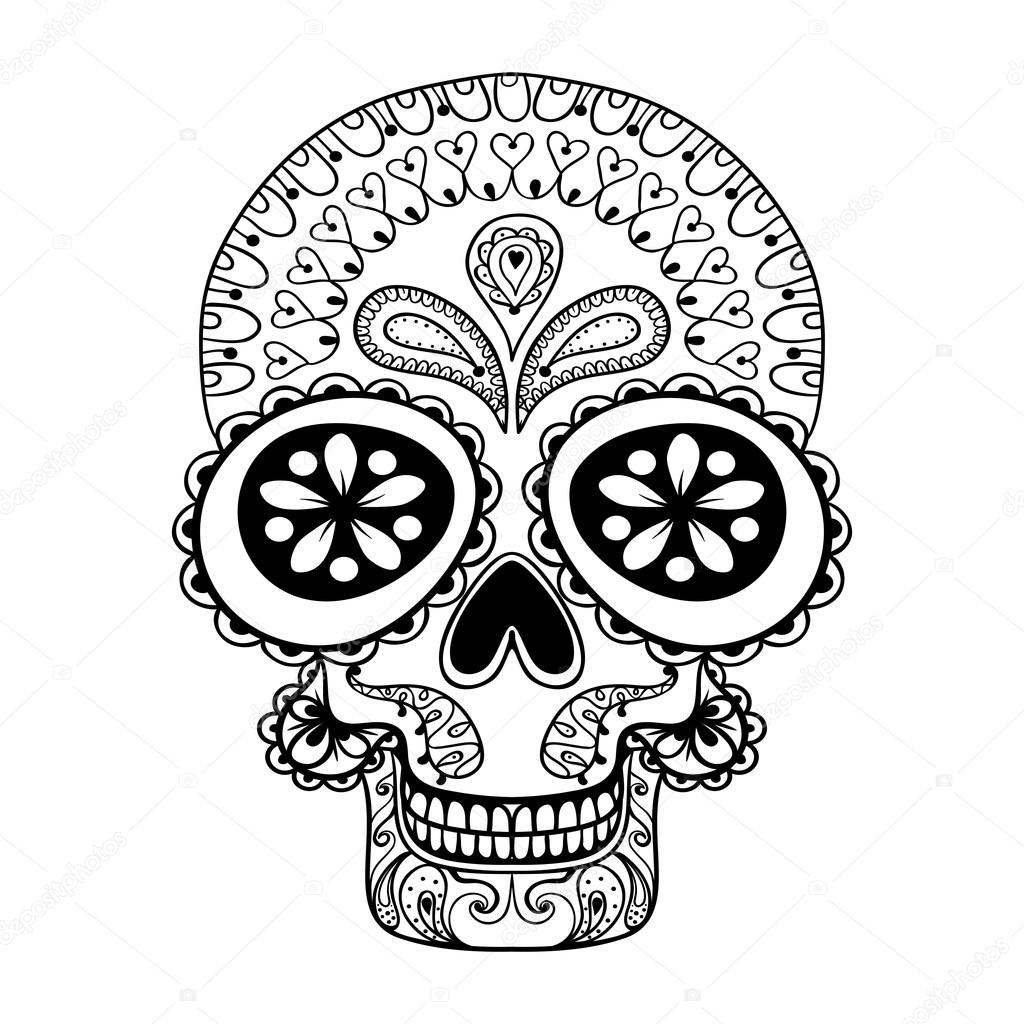 Hand drawn Skull in zentangle style, tribal totem for tattoo, ad