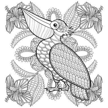 Hibiskus çıtır, zentangle illust Pelican ile sayfa boyama