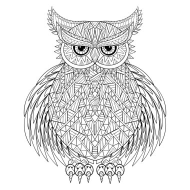 Hand drawn zentangle Owl, bird totem for adult Coloring Page in clipart