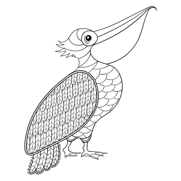 Coloring page with Pelican, zentangle illustartion for adult Col — Stock Vector