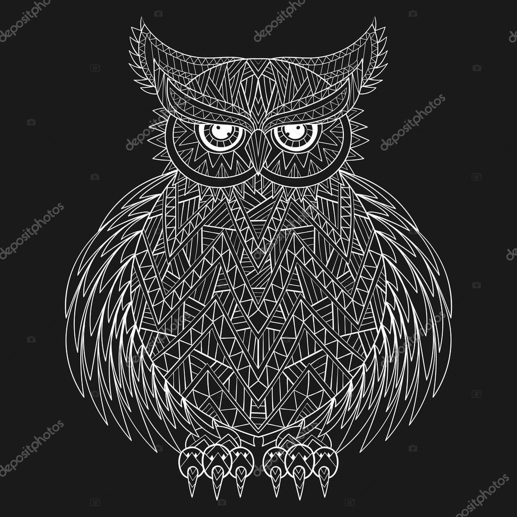 Zentangle gufo totem di uccello per adulti da colorare in disegnata a mano — Vettoriale