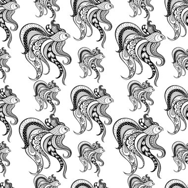 Zentangle vector Fishes in doodle style. Ornamental tribal patte