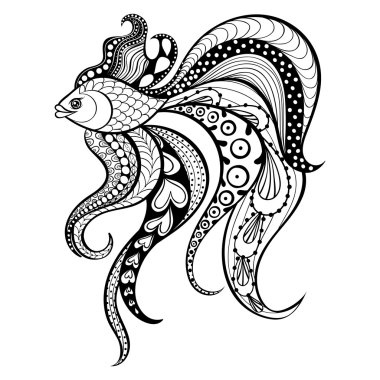 Zentangle vector Gold Fish for tattoo in boho, hipster style. Or